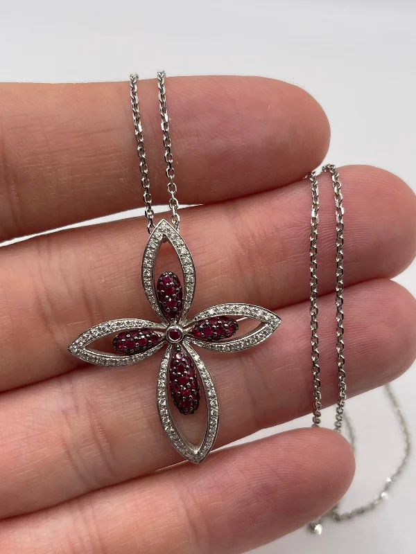 Y-shaped necklaces-18ct white gold ruby and diamond cross necklace