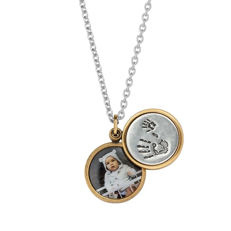 Filigree pendant necklaces-Little Handprints Personalized Photo Locket Necklace