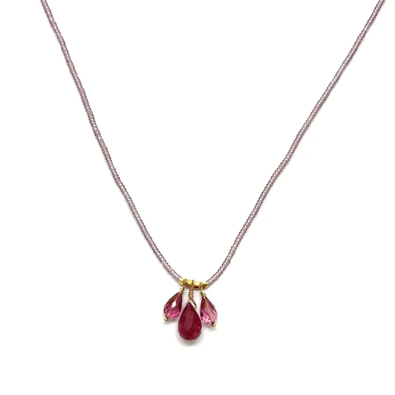 Statement pendant necklaces-NEW! Ruby and Pink Topaz Pendant Necklace and Gold Filled Clasps by Debbie Fisher