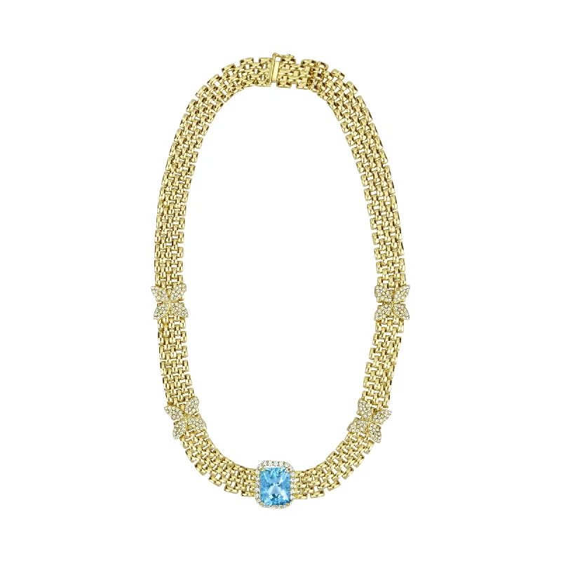 Feather motif necklaces-Necklace - Blue Topaz And Diamond