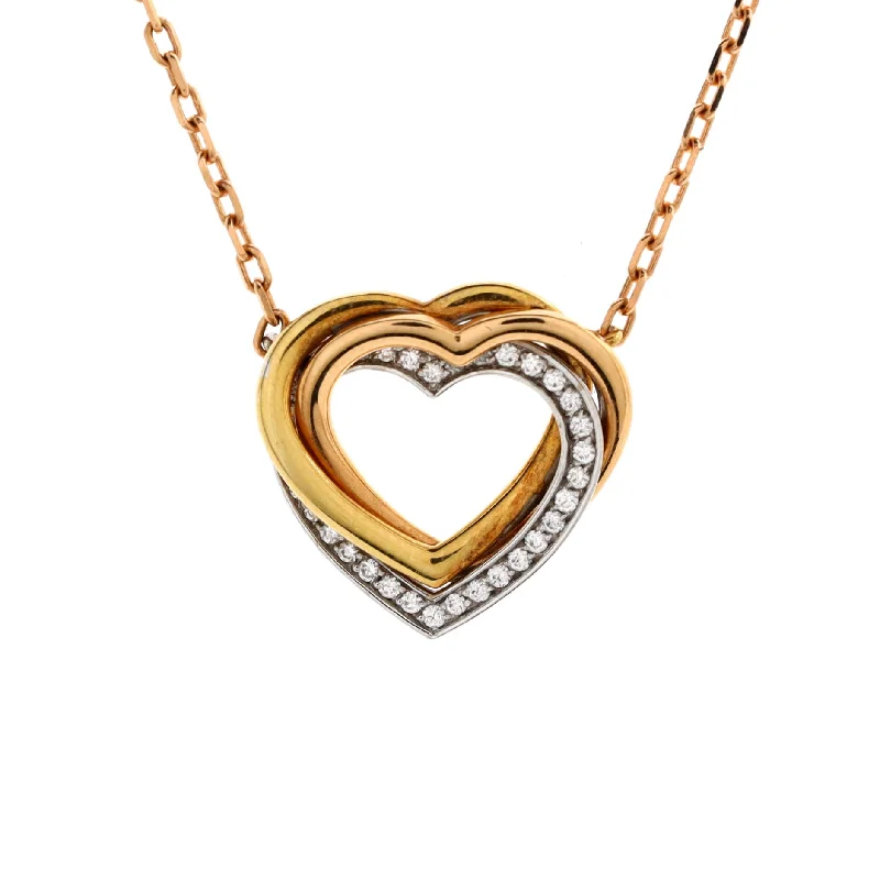 Magnetic clasp necklaces-Trinity de Cartier Heart Pendant Necklace 18K Tricolor Gold with Diamonds