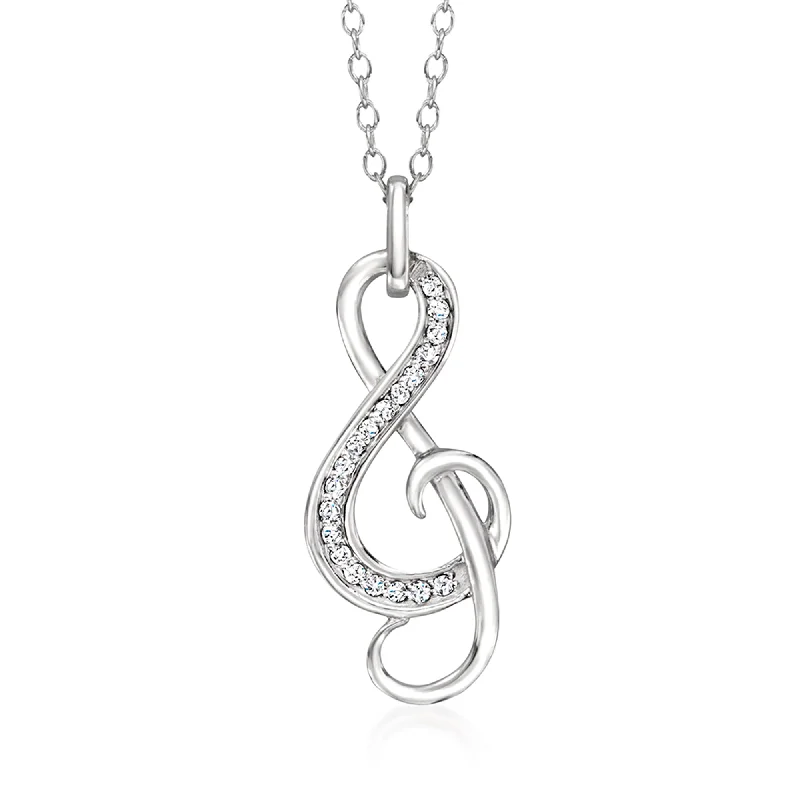 Sleek chain necklaces-Ross-Simons Diamond Treble Clef Pendant Necklace in Sterling Silver. 18 inches