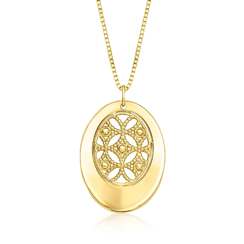 Braided cord necklaces-Ross-Simons Italian 14kt Yellow Gold Milgrain Oval Necklace