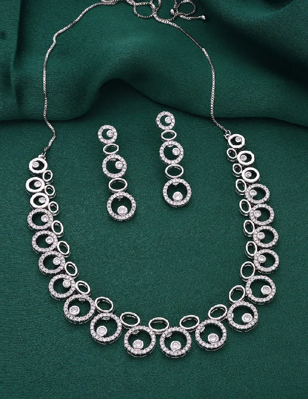 Organic shape necklaces-Designer Rhodium Polish Zirconia Necklace Set