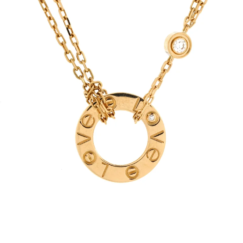 Spiral charm necklaces-2 Diamonds Love Pendant Necklace 18K Yellow Gold and Diamonds