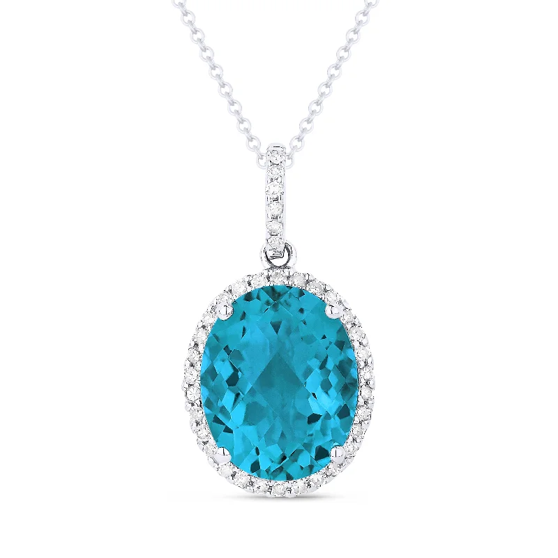 Rose quartz necklaces-4.12Ct Tourmaline Paraiba 16"pendant Necklace In 14K White Gold