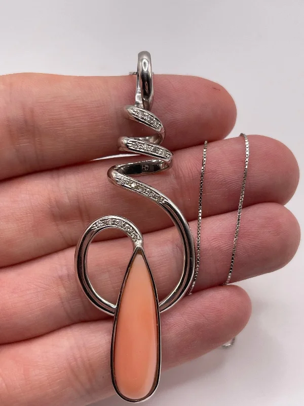 Opal pendant necklaces-18ct white gold coral and diamond necklace