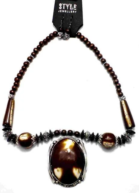 Oval gem necklaces-Beaded Necklace For Girls Brown