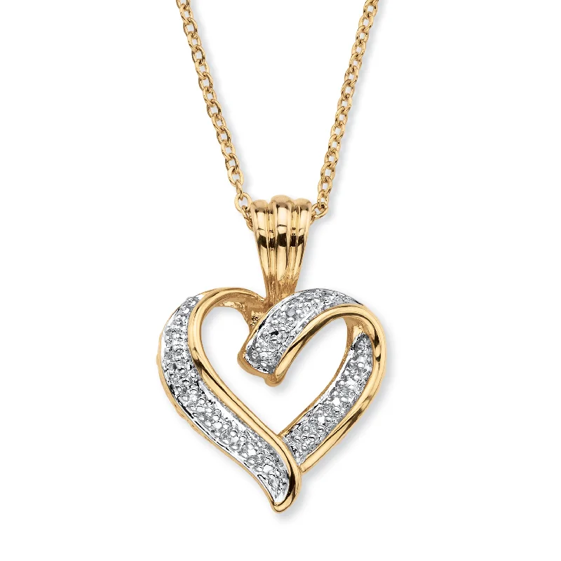 Locket style necklaces-Diamond Accent Pave-Style 18k Gold-Plated Heart Pendant Necklace 18"-19"