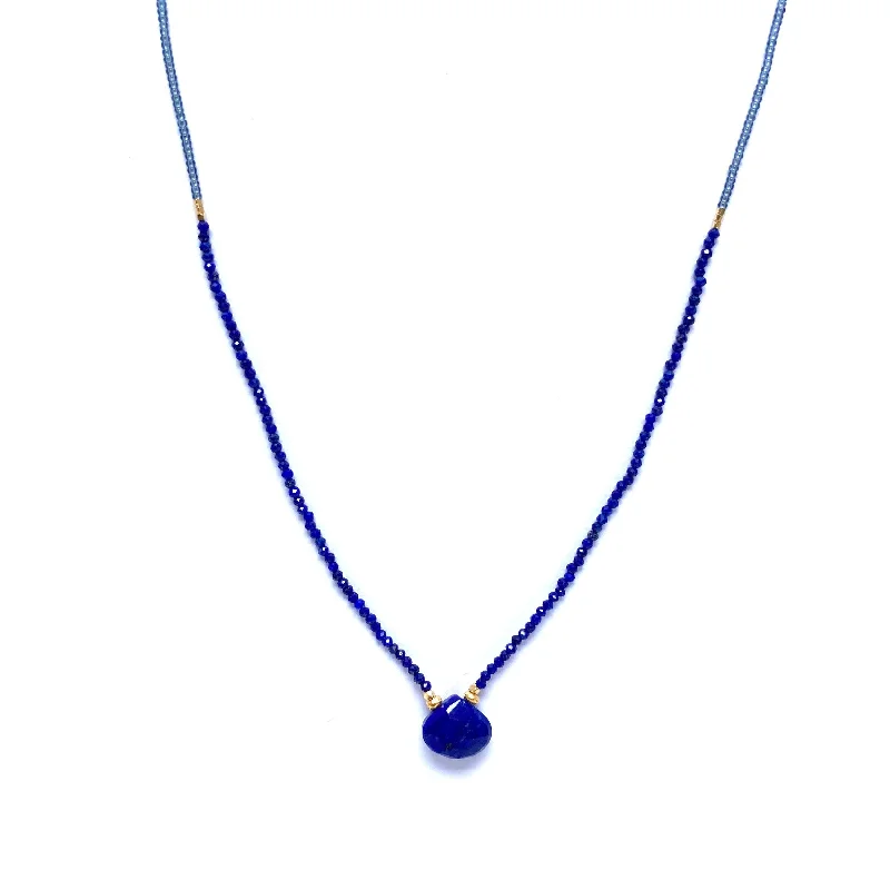 Minimalist gold necklaces-NEW! Lapis Pendant on Lapis Beaded Necklace by Debbie Fisher