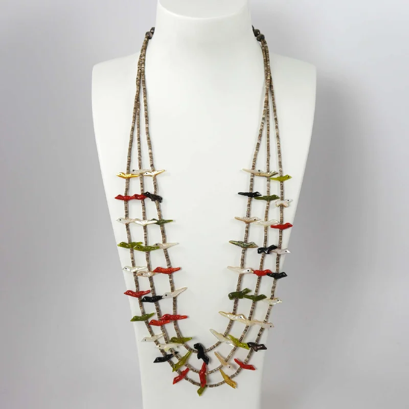 Fringe drop necklaces-1970s Zuni Fetish Necklace