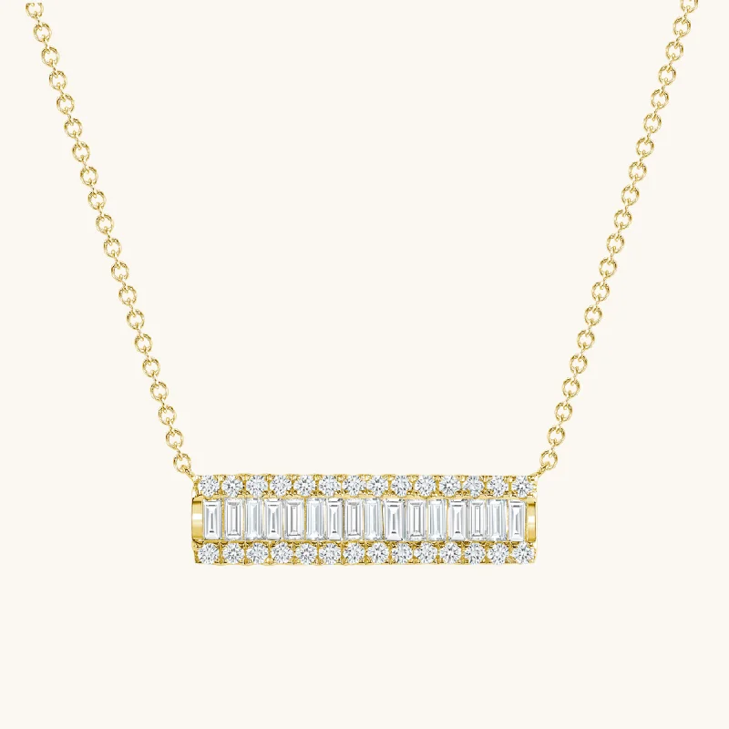 Gothic style necklaces-Mini Diamond Baguette Bar Necklace