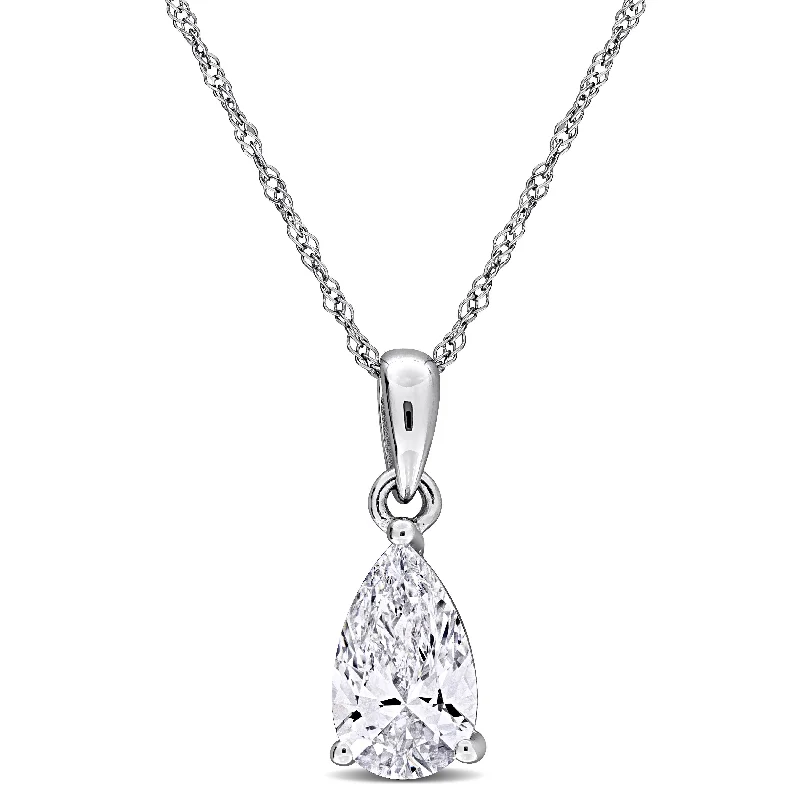 Wire-wrapped necklaces-Created Forever 1ct TW Pear-Shaped Lab-Grown Diamond Necklace 10k White Gold-17 in