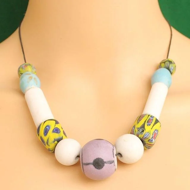 Floral pendant necklaces-Ceramic Beaded Necklace MultiColor