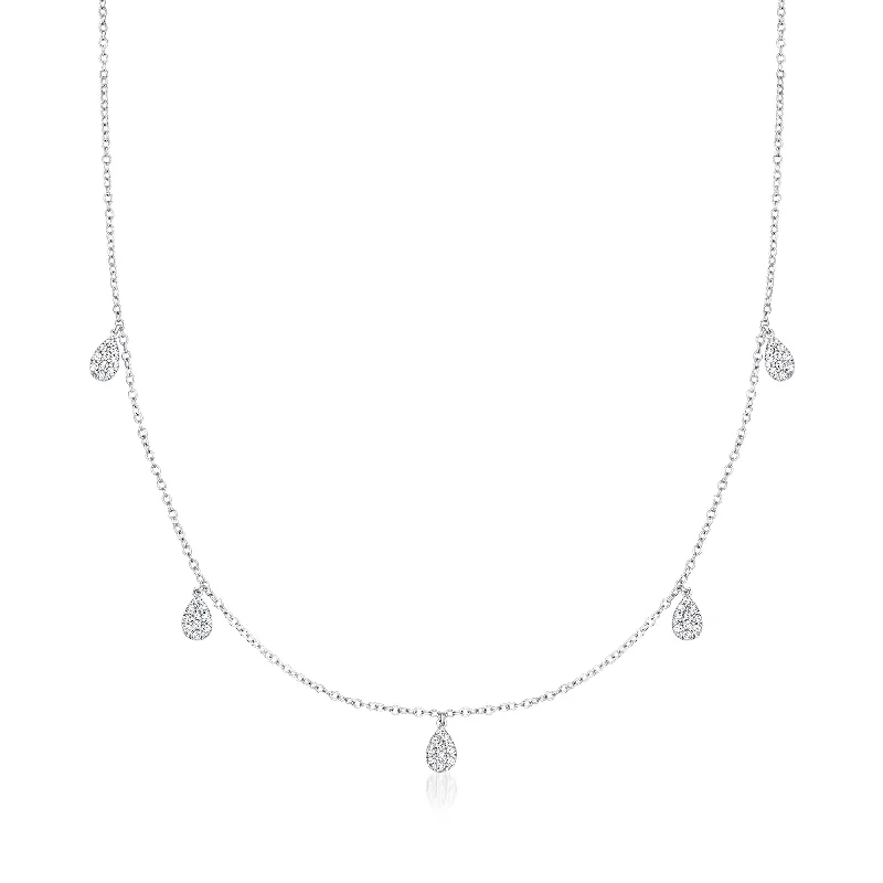 Herringbone necklaces-Ross-Simons Diamond Teardrop Station Necklace in Sterling Silver