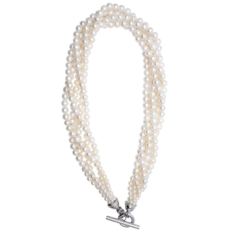 Seashell necklaces-Toggle Necklace - Fresh Water Pearls And Diamond (327DS)