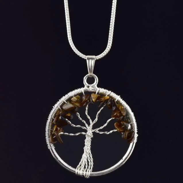 Gemstone tassel necklaces-Tiger Eye Tree Of Life Necklace for Willpower, Self Motivation and Warrior's spirit