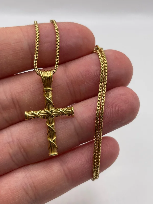 Textured gold necklaces-Theo fennell 18ct gold cross necklace