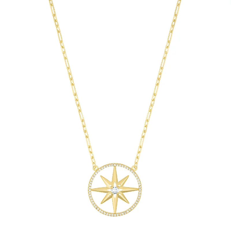 Fringe drop necklaces-14k Gold Plated Pave Starburst Necklace