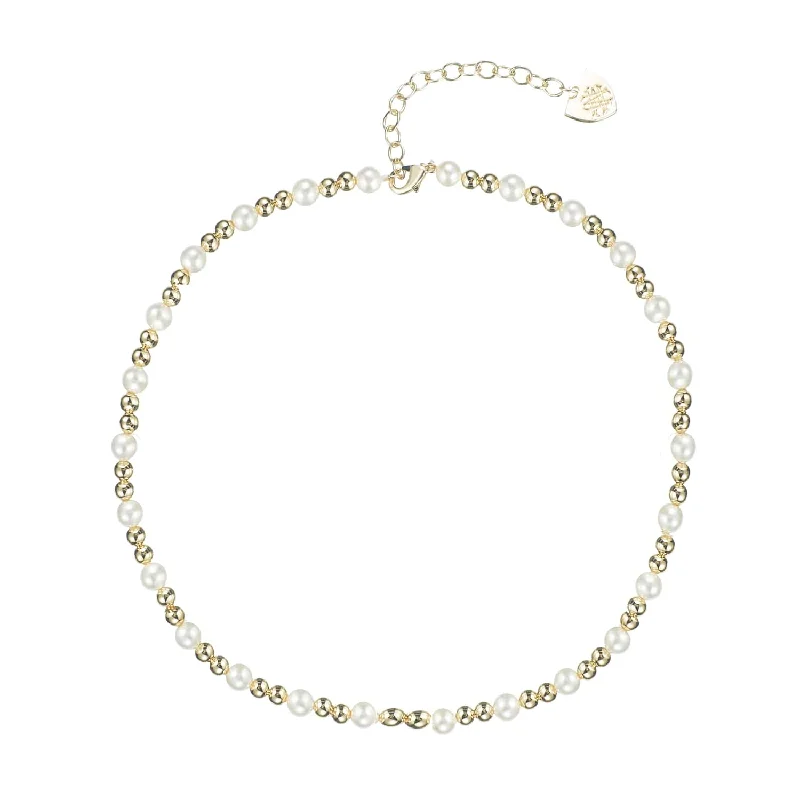 Toggle clasp necklaces-Natalie Wood - Adorned Pearl Mini Beaded Necklace in Gold