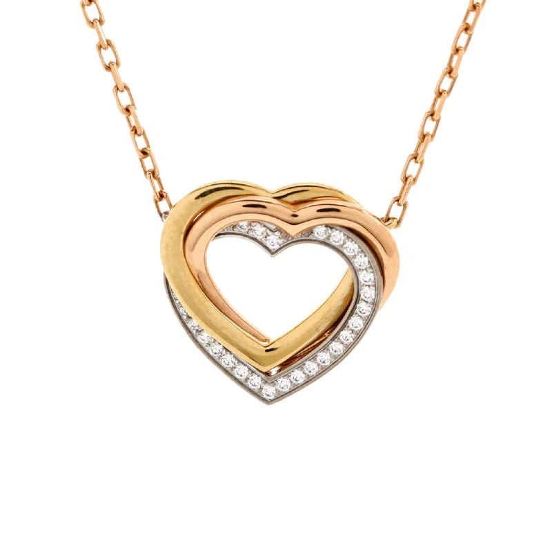 Butterfly pendant necklaces-Trinity de Cartier Heart Pendant Necklace 18K Tricolor Gold with Diamonds