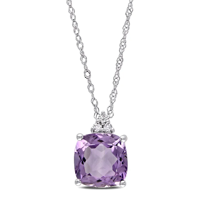 Leather strand necklaces-Mimi & Max 1 3/4ct TGW Amethyst and Diamond Accents Pendant and Chain in 10k White Gold