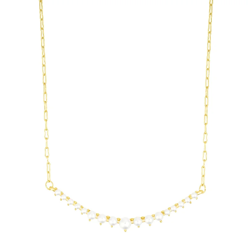 Starry night necklaces-14k Gold Plated Pearl Curved Bar Necklace