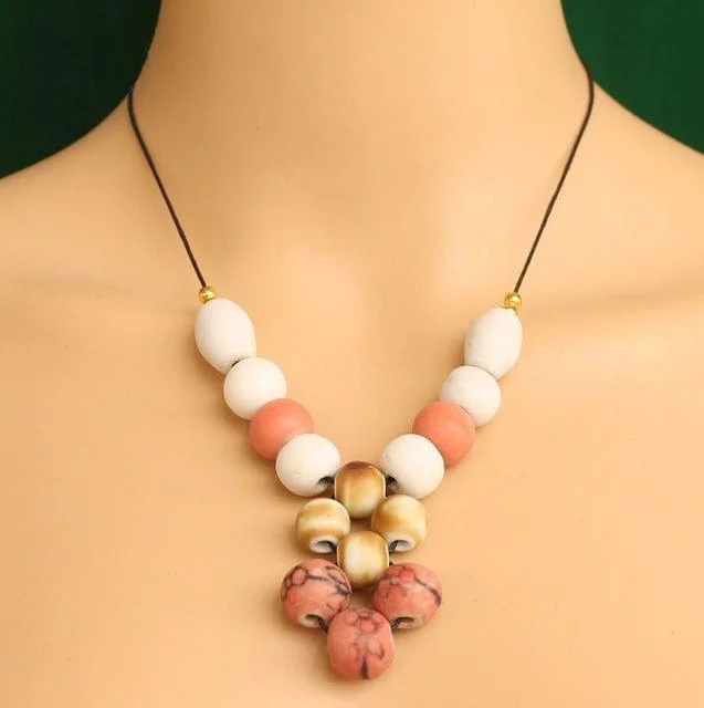 Geometric chain necklaces-Ceramic Beaded Necklace MultiColor