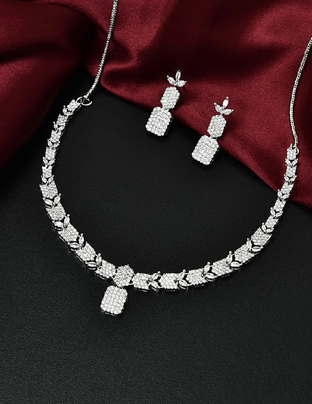 Handcrafted necklaces-Designer Rhodium Polish Zirconia Necklace Set