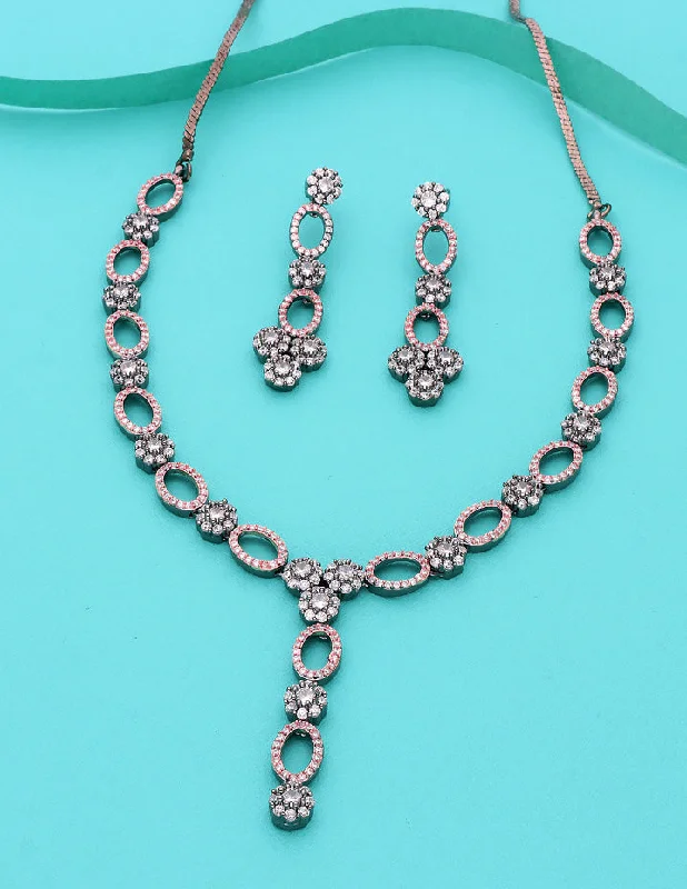 Tennis chain necklaces-Designer Floral BlackRose Polish Zirconia Necklace Set