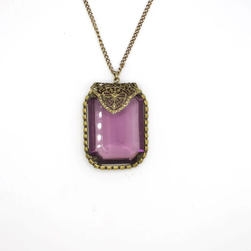 Dangling crystal necklaces-Vintage Art Deco Gemstone Pendant Necklace