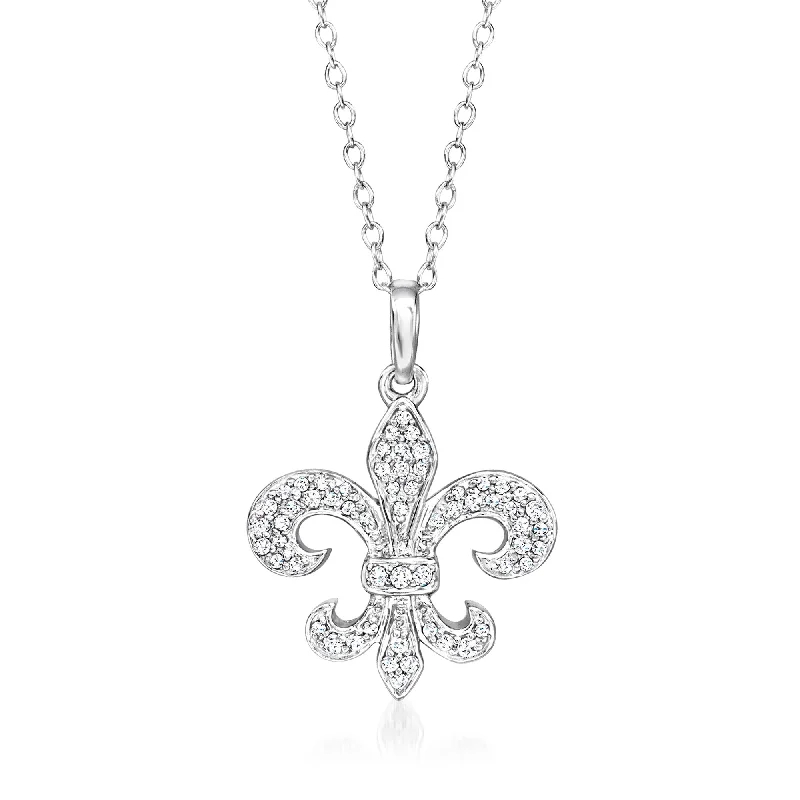 Sleek chain necklaces-Ross-Simons Diamond Fleur-De-Lis Pendant Necklace in Sterling Silver