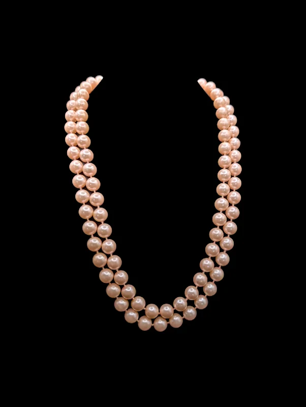 Wooden pendant necklaces-1950s Freshwater Double Strand Pink Pearl Opalescent Necklace