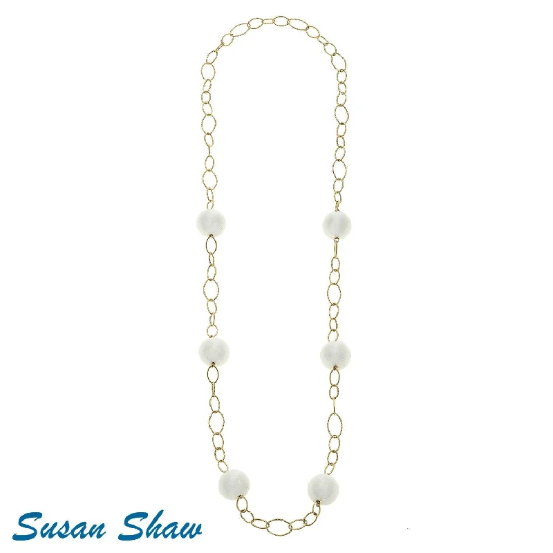 Spiral charm necklaces-Susan Shaw - 34" Cotton Pearl on Gold Chain Necklace