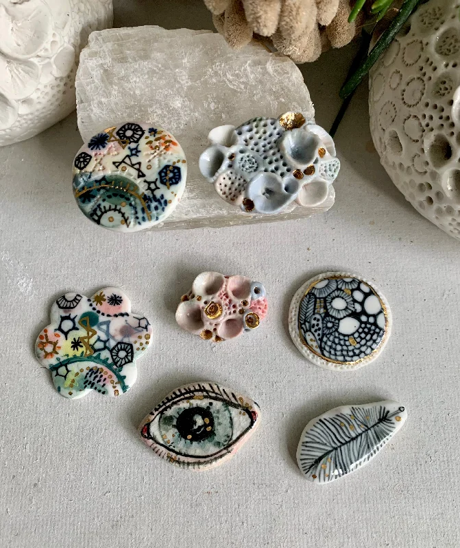 Magnetic brooches-handpainted porcelain/ ceramic brooch, choose one