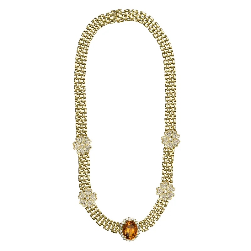 Leather strand necklaces-Necklace - Citrine And Diamond (2363A)