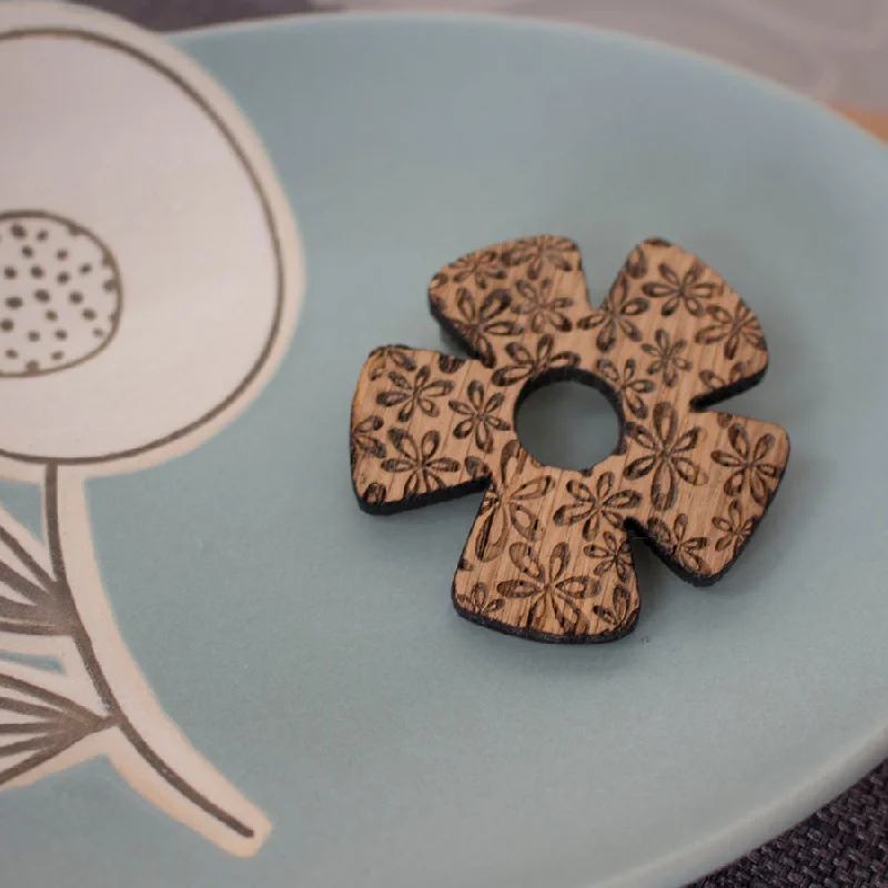 Aged silver brooches-Oak Daisy Brooch