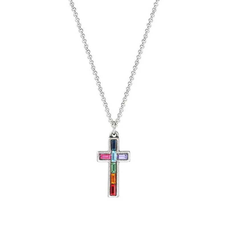 Dangling crystal necklaces-Baguette Cross Necklace in Ombre