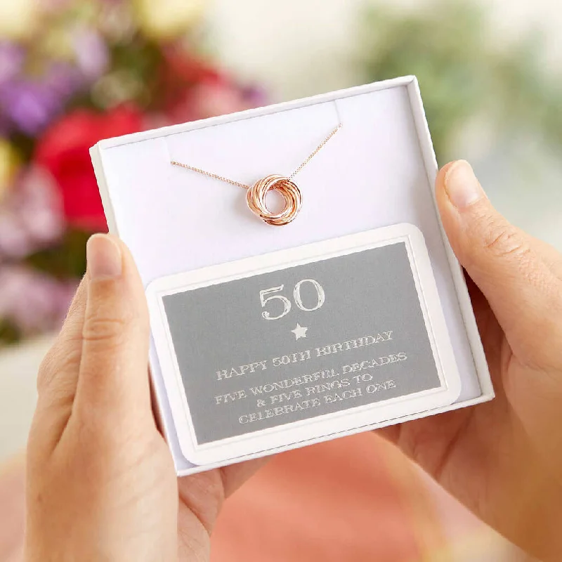 Wire-wrapped necklaces-Rose Gold Plated 50th Birthday Rings Necklace