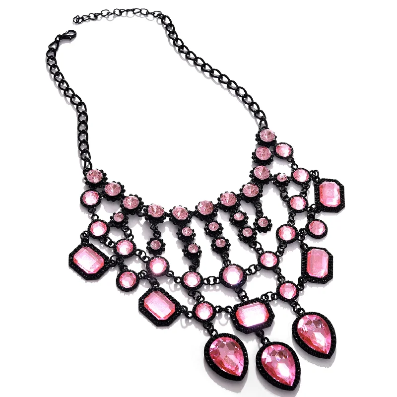 Statement pendant necklaces-Pink Color Trendy Designer Stone Necklace For Women's