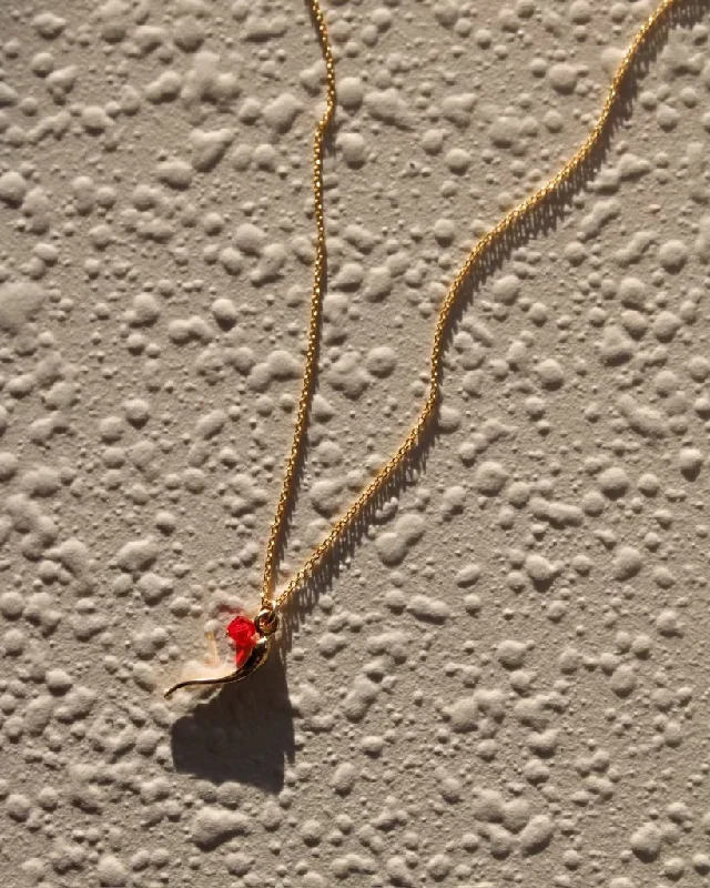 Geometric chain necklaces-14k Gold Filled Italian Horn Fire Necklace