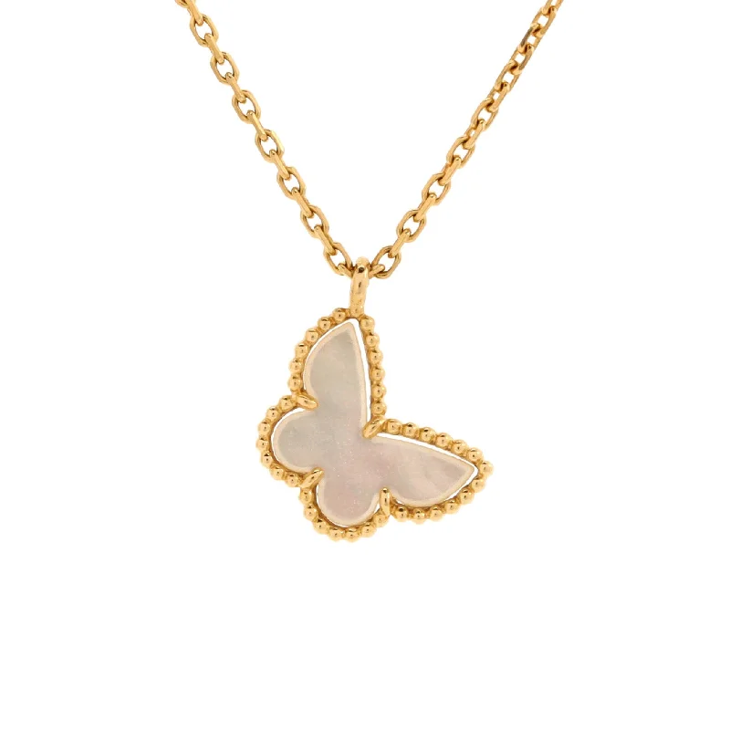 Sleek minimalist necklaces-Sweet Alhambra Butterfly Pendant Necklace 18K Yellow Gold and Mother of Pearl