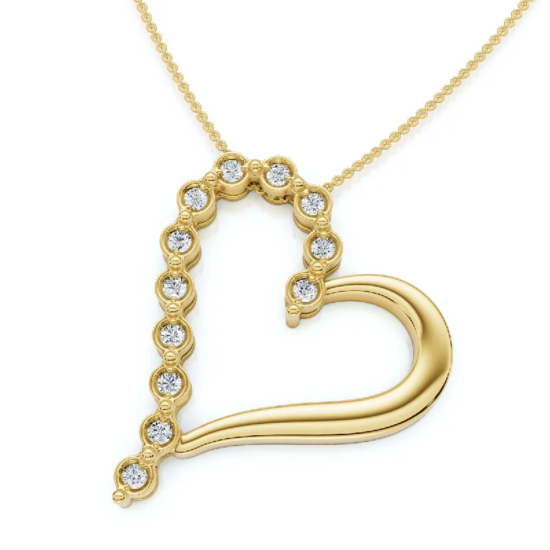 Chevron design necklaces-Diamond Heart Pendant Gold Necklace Lab Grown 18"