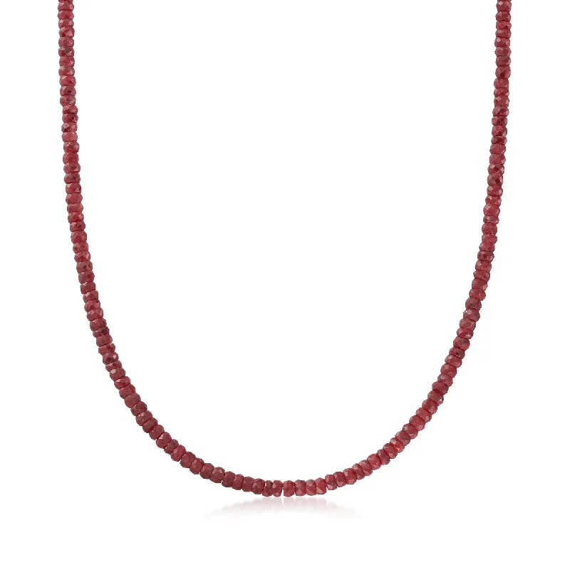 Sculpted link necklaces-Ross-Simons Ruby Bead Necklace With 14kt Yellow Gold Magnetic Clasp