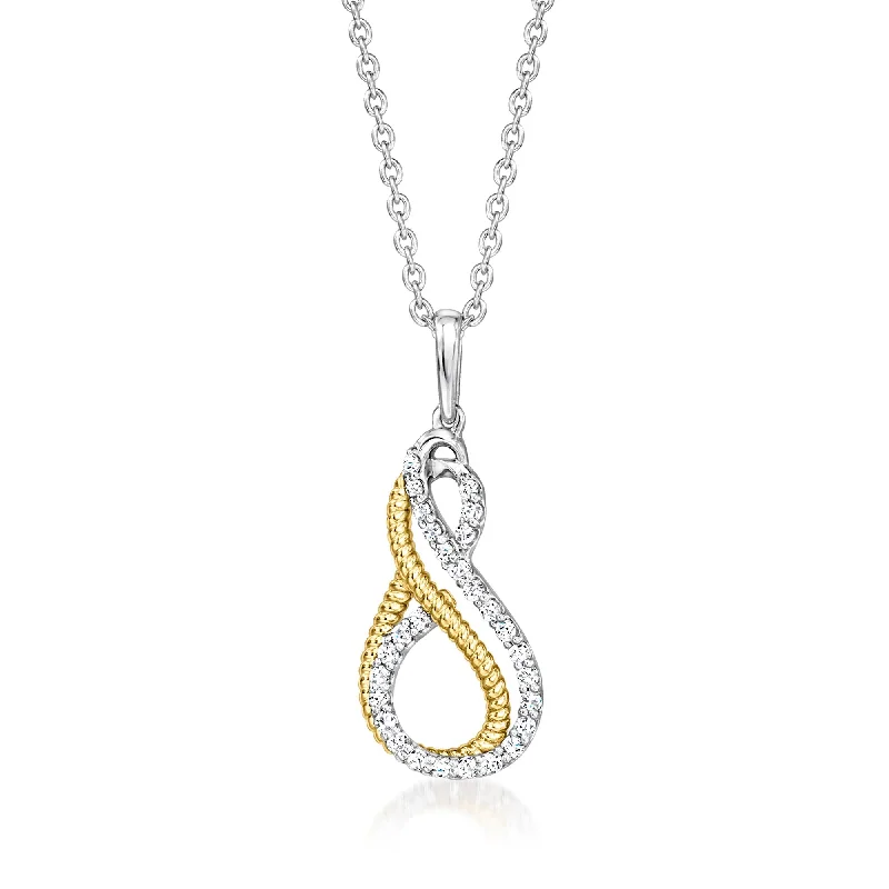 Sculptural necklaces-Ross-Simons Diamond Infinity Pendant Necklace in Sterling Silver and 18kt Gold Over Sterling