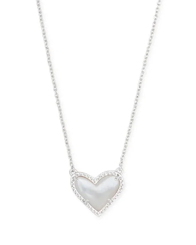 Y-shaped necklaces-Kendra Scott - Ari Heart Silver Pendant Necklace in Ivory Mother-of-Pearl