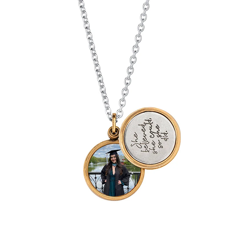 Bamboo charm necklaces-She Believed She Could Personalized Photo Locket Necklace