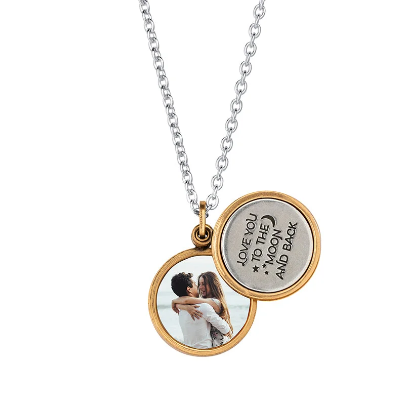 Teardrop stone necklaces-Love You To The Moon + Back Personalized Photo Locket Necklace