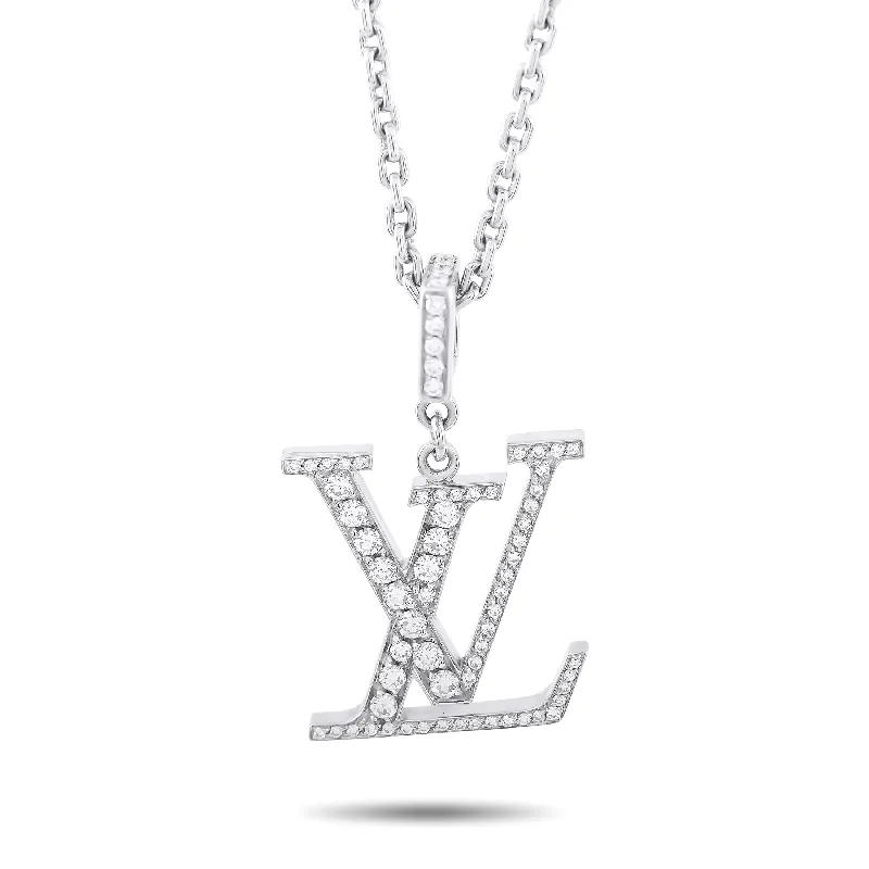 Knot accent necklaces-Louis Vuitton 18K White Gold 1.30ct Diamond Large Monogram Pendant Necklace LV14-012025