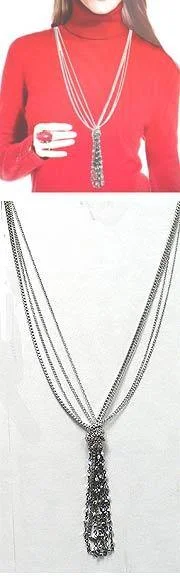 Statement pendant necklaces-Long Chain Necklace with Tassels NI85012-30320